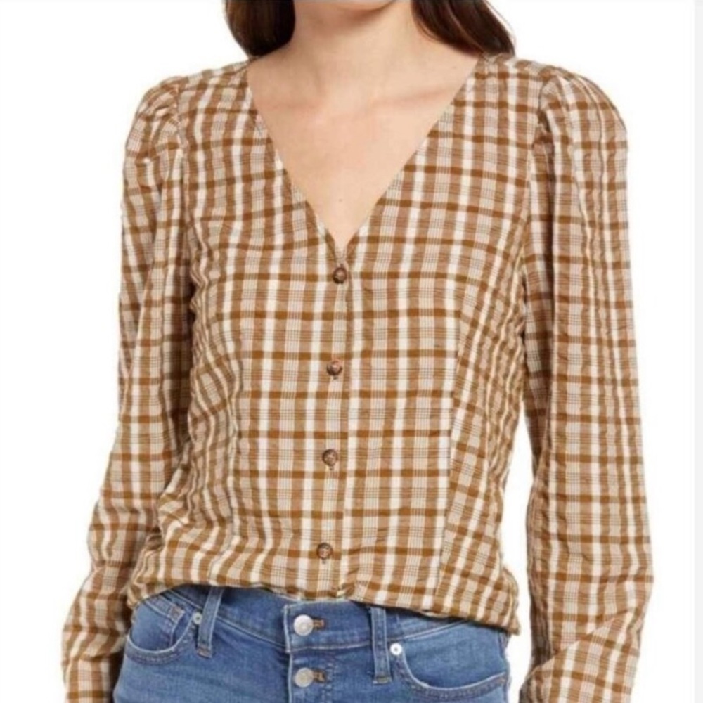 Madewell Plaid Brown Women's Top